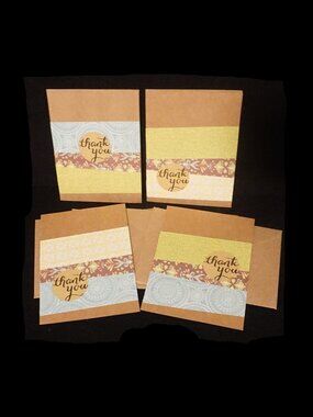 4 Kraft Thank You Handmade Greeting Note Cards Polynesian Horizontal Diagonal
